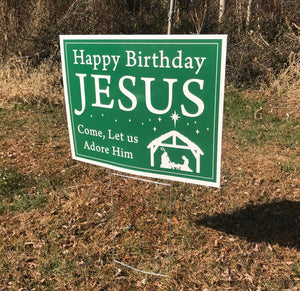 Happy Birthday Jesus Yard Sign  |  Nativity Scene Yard Sign With Step Stake  |  Christmas Lawn Sign  |  Single-Sided  |  Holiday