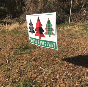 Merry Christmas Plaid Yard Sign  |  Christmas Lawn Sign With Step Stake  |  Single-Sided  |  Holiday