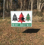 Load image into Gallery viewer, Merry Christmas Plaid Yard Sign  |  Christmas Lawn Sign With Step Stake  |  Single-Sided  |  Holiday
