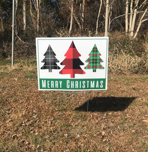 Merry Christmas Plaid Yard Sign  |  Christmas Lawn Sign With Step Stake  |  Single-Sided  |  Holiday