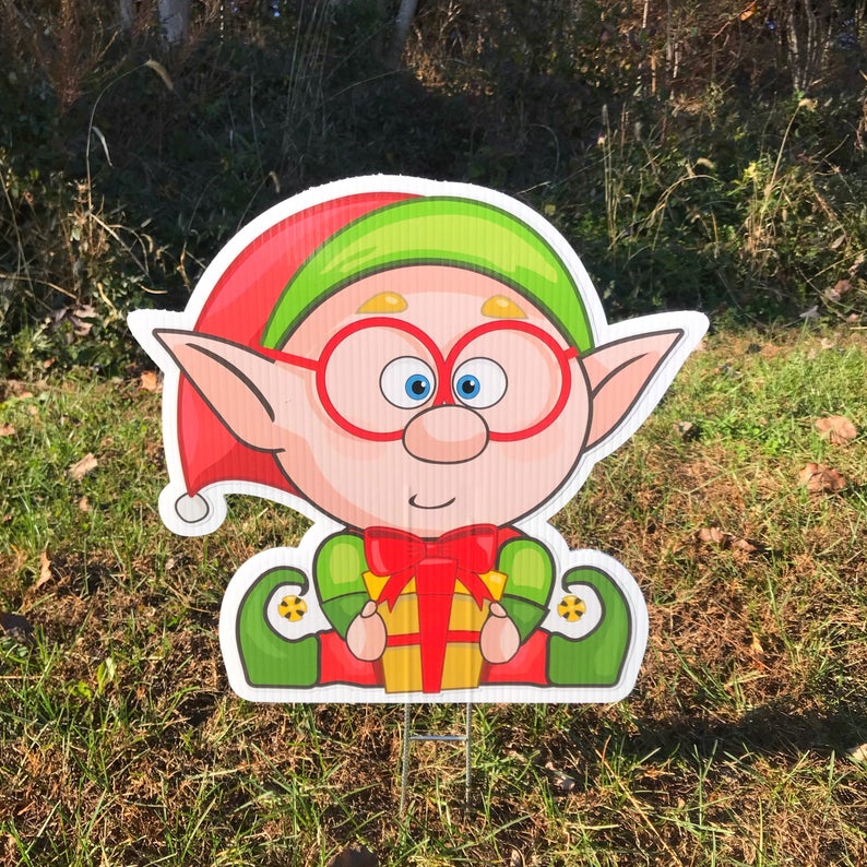 Elf Yard Decoration  |  Elf Lawn Sign  |  Christmas Yard Decor  |  Full Color Print  |  Single Sided  |  Holiday