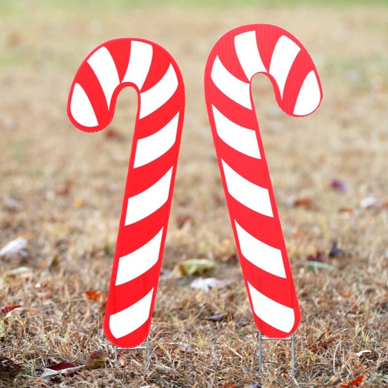 Candy Cane Lawn Decoration  |  Yard Art  |  Christmas Decoration  |  Lawn Ornament  |  Set of 2  |  Holiday