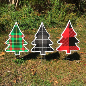 Christmas Tree Yard Decorations  |  Christmas Lawn Decor  |  Holiday Yard Signs  |  Set of 3  |  Single-Sided