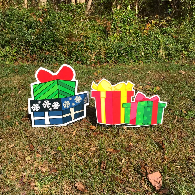 Christmas Present Yard Decorations  |  Full Color Prints  |  Single-Sided  |  Holiday