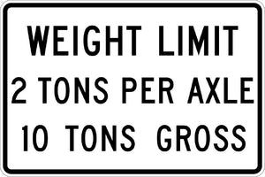 R12-4, MUTCD WEIGHT LIMIT 2 TONS PER AXLE 10 TONS GROSS