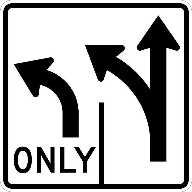 R3-8L, MUTCD, Left Lanes Only Symbolic