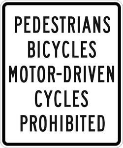 R5-10A, MUTCD, Pedestrian Bicycles Motor-Driven Cycles Prohibited