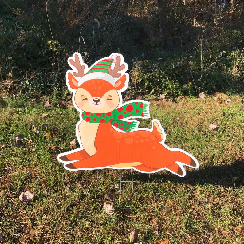 Reindeer Yard Decoration  |  Reindeer Lawn Sign  |  Christmas Yard Decor  |  Full Color Print  |  Single Sided  |  Holiday