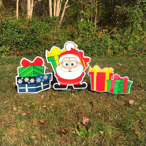 Santa Claus With Presents Yard Decoration  |  Christmas Lawn Decor  |  Santa Lawn Sign  |  Full Color Prints  |  Single-Sided  |  Holiday